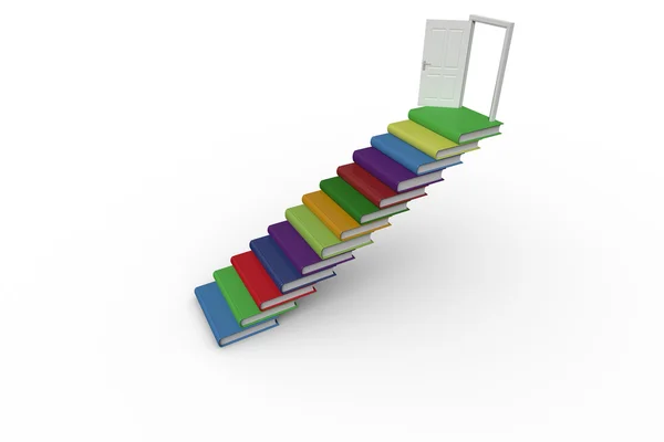 Steps made from books leading to open door — Stock Photo, Image