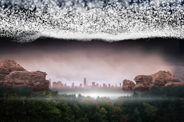 Heldere sterren van energie over landschap — Stockfoto