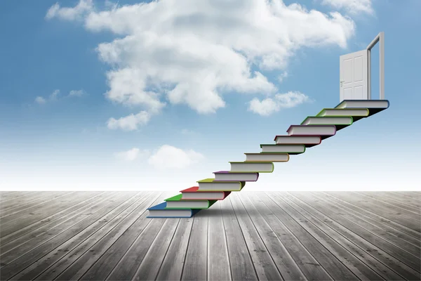 Book steps leading to door against sky — Stock Photo, Image