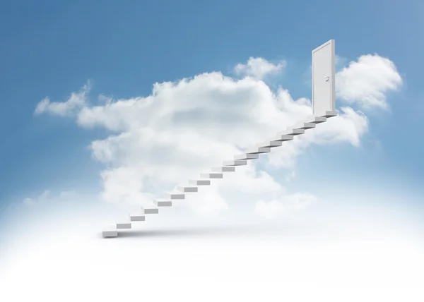 Steps leading to closed door in the sky — Stock Photo, Image