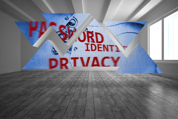 Data protection graphic on abstract screen in room — Stock Photo, Image