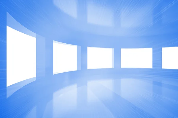 Chambre bleue lumineuse avec fenêtres — Photo