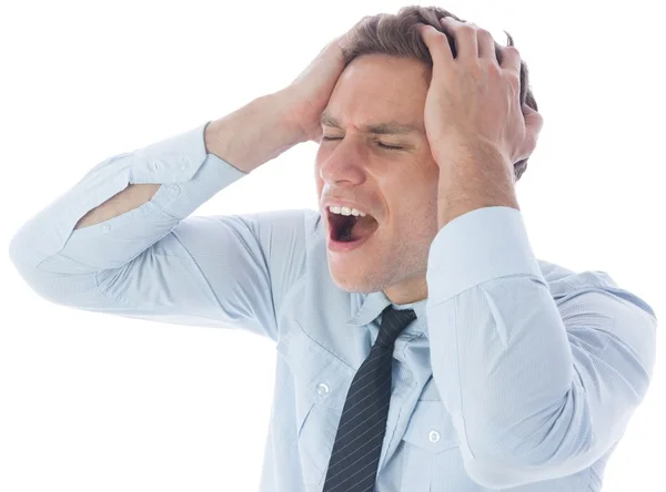 Stressed businessman with hands on head — Stock Photo, Image