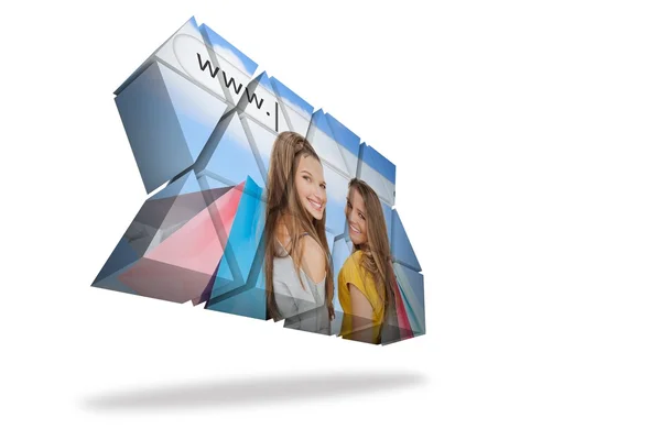 Meisjes winkelen op abstract scherm — Stockfoto