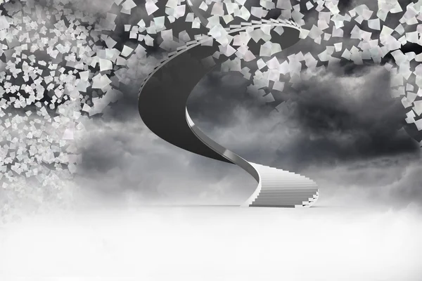 Wendeltreppe in den Himmel mit fliegenden Papieren — Stockfoto