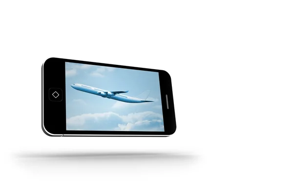 Avião na tela do smartphone — Fotografia de Stock