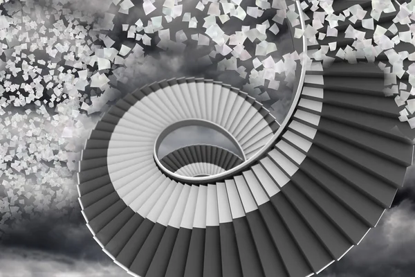 Escadaria sinuosa no céu com papéis voadores — Fotografia de Stock
