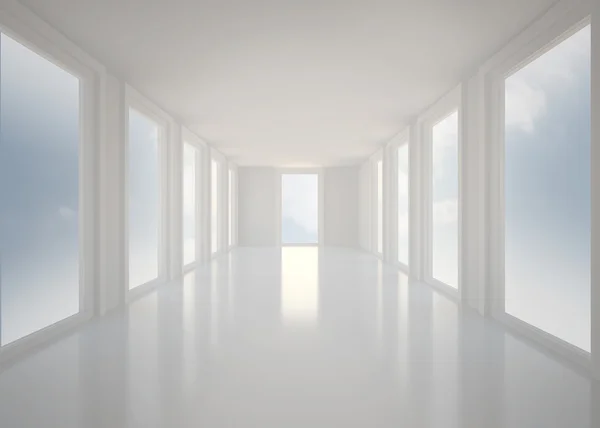 Luminoso salone bianco con finestre — Foto Stock