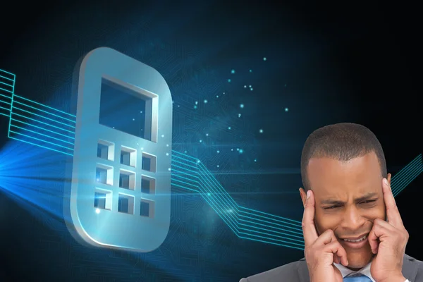 Composite image of stressed businessman putting his fingers on h — Stock Photo, Image