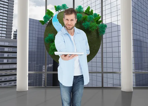 Man showing laptop to camera — Stock Photo, Image