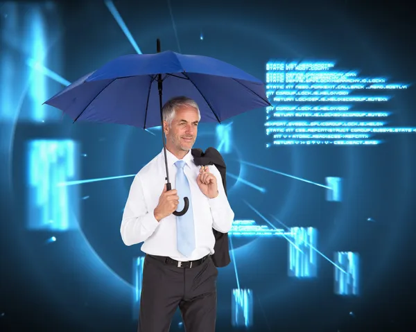 Счастливый бизнесмен держит зонтик — стоковое фото