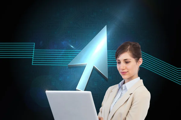 Confident businesswoman holding laptop — Stock Photo, Image