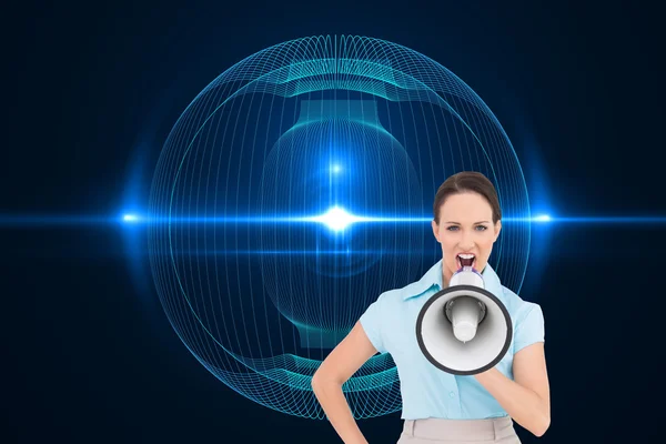 Businesswoman talking in megaphone — Stock Photo, Image