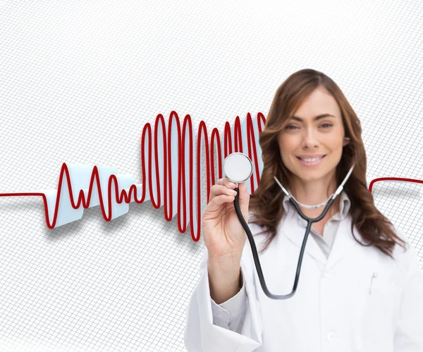 Happy doctor using stethoscope — Stock Photo, Image