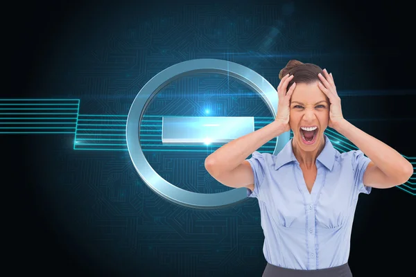 Composite image of stressed businessswoman with hand on her head — Stock Photo, Image