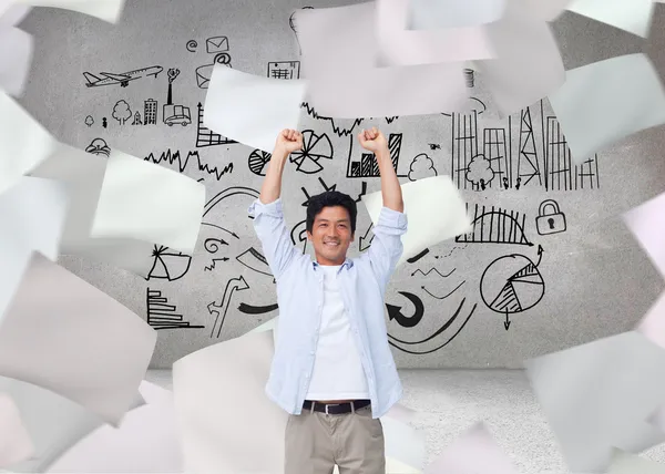 Cheering male with arms up — Stock Photo, Image