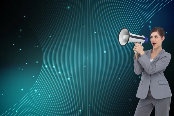 Businesswoman with loudspeaker — Stock Photo, Image