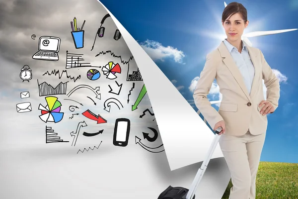 Composite image of businesswoman with suitcase — Stock Photo, Image