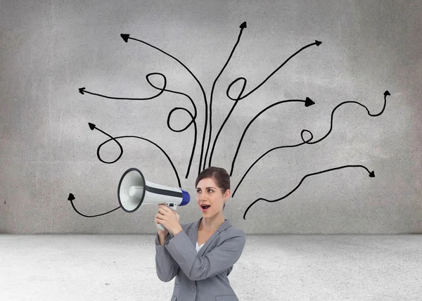 Businesswoman with loudspeaker — Stock Photo, Image