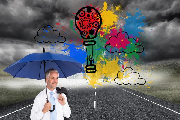Feliz maduro empresário segurando guarda-chuva — Fotografia de Stock