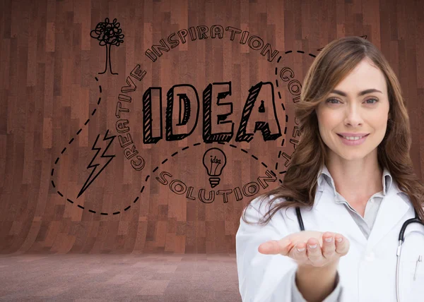 Smiling doctor presenting her hand — Stock Photo, Image