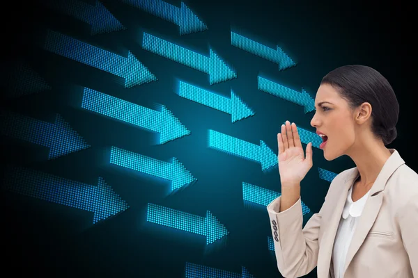 Composite image of confident businesswoman calling for someone — Stock Photo, Image