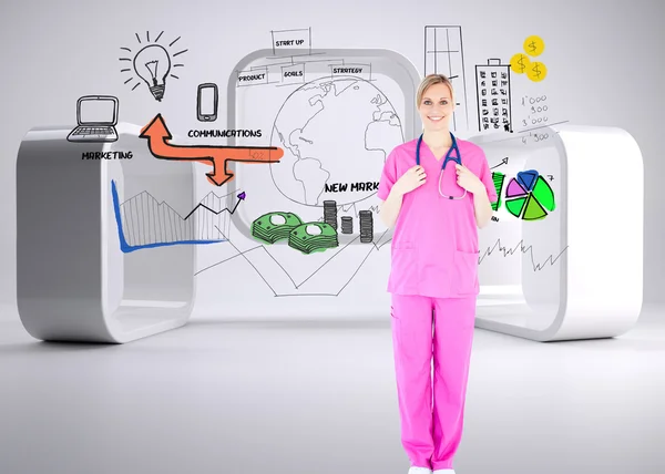 Confident young female surgeon holding a stethoscope — Stock Photo, Image