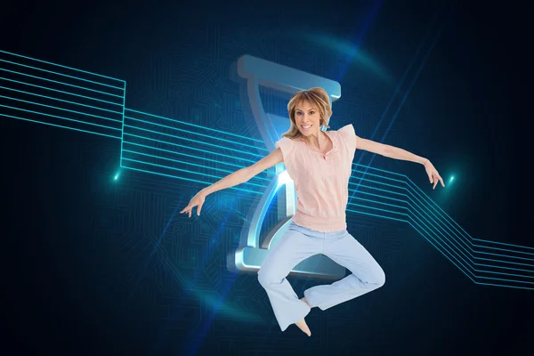 Woman jumping and opening arms — Stock Photo, Image