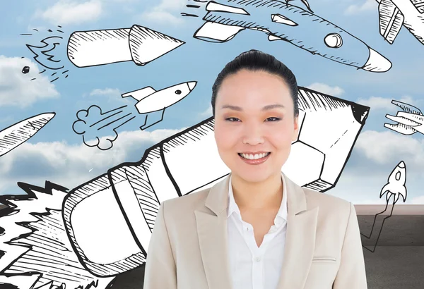 Compuesto imagen de sonriente asiático mujer de negocios — Foto de Stock