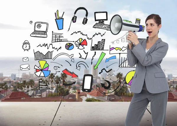 Businesswoman with loudspeaker — Stock Photo, Image