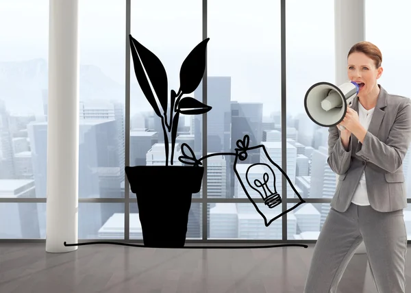 Businesswoman talking on a megaphone — Stock Photo, Image