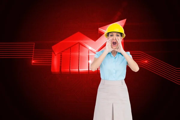 Composite image of attractive architect shouting at camera — Stock Photo, Image