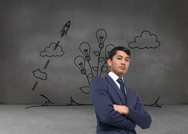 Composite image of unsmiling asian businessman with arms crossed — Stock Photo, Image