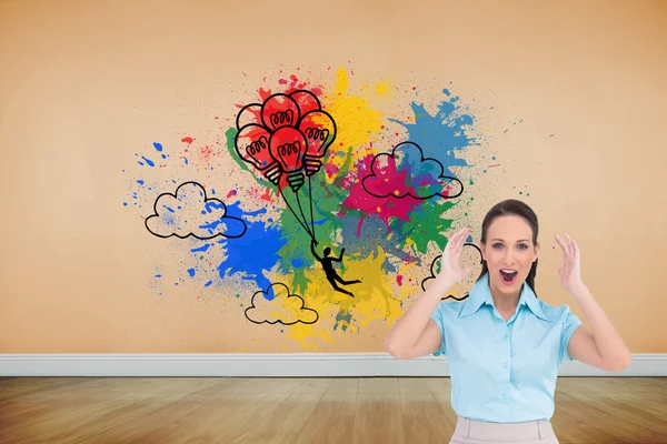 Composite image of surprised stylish businesswoman posing — Stock Photo, Image