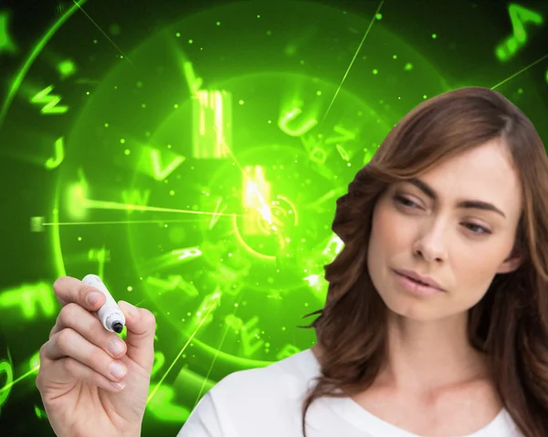 Сoncentrated businesswoman holding whiteboard marker — Stock Photo, Image