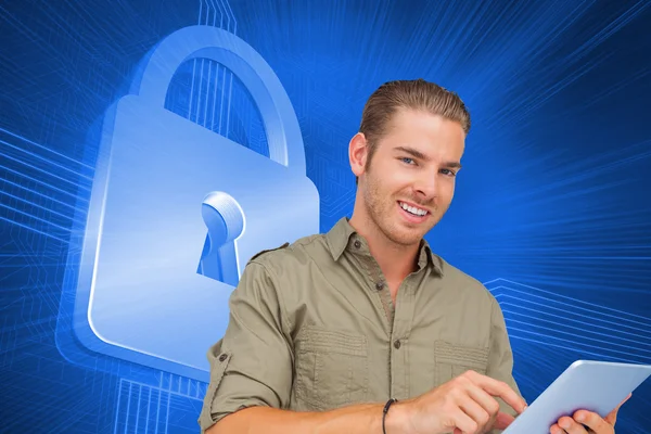 Happy man using tablet pc — Stock Photo, Image