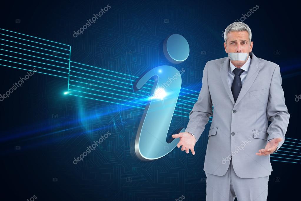 Composite image of businessman gagged with adhesive tape on mouth