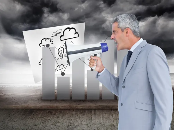 Businessman shouting in loudspeaker — Stock Photo, Image