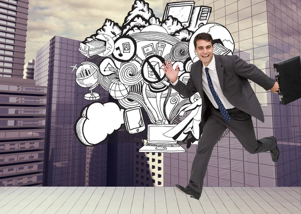 Smiling businessman in a hury — Stock Photo, Image