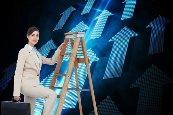 Businesswoman climbing career ladder with briefcase — Stock Photo, Image