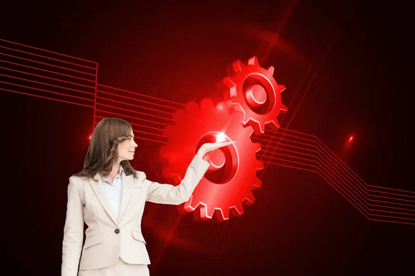 Composite image of businesswoman with empty hand open — Stock Photo, Image