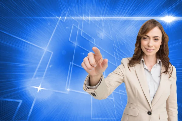 Businesswoman touching invisible screen — Stock Photo, Image