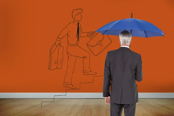 Samengestelde afbeelding van zakenman houden paraplu — Stockfoto