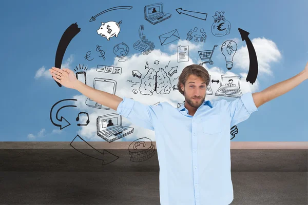 Handsome man raising hands — Stock Photo, Image