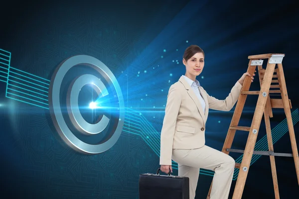 Composite image of businesswoman climbing career ladder with briefcase — Stock Photo, Image