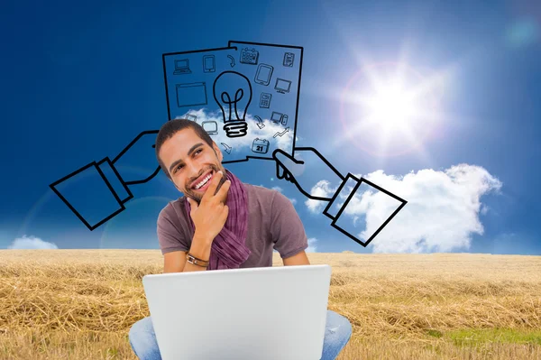 Thinking man using laptop — Stock Photo, Image