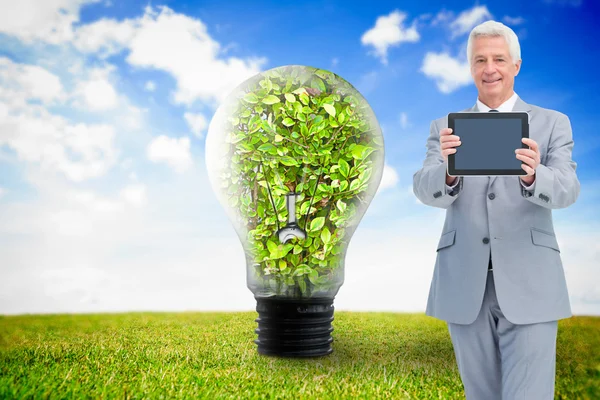 Boss showing a touch pad screen — Stock Photo, Image