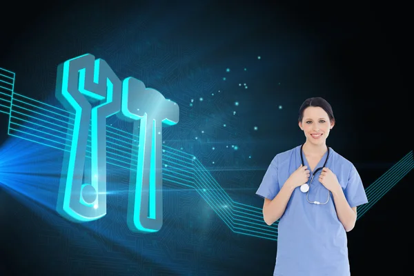 Medical intern wearing a blue short-sleeve uniform — Stock Photo, Image