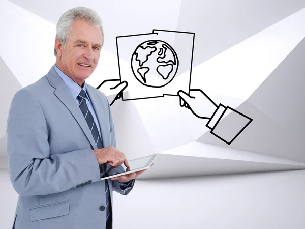 Mature tradesman with tablet computer — Stock Photo, Image