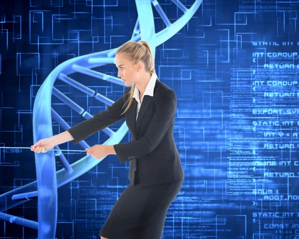 Composite image of businesswoman pulling a rope — Stock Photo, Image